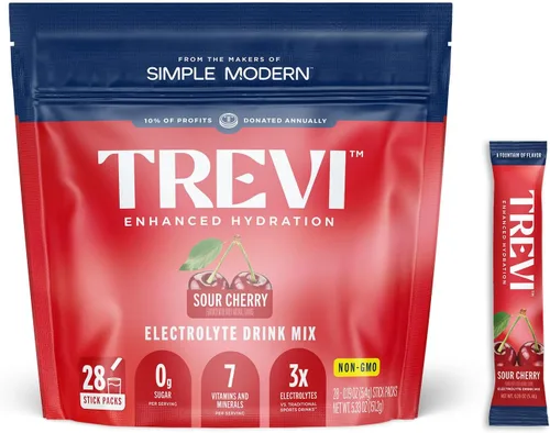 Miniatura 28 de TREVI™ Everyday - Electrolitos sin azúcar, paquetes de polvo de hidratación de mezcla de bebidas esenciales, 28 unidades, limonada de bayas
