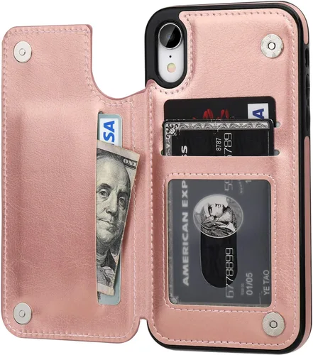 Miniatura 11 de ONETOP OT - Funda tipo cartera para iPhone XR con tarjetero, piel sintética de alta calidad, ranuras para tarjetas, doble cierre magnético y funda