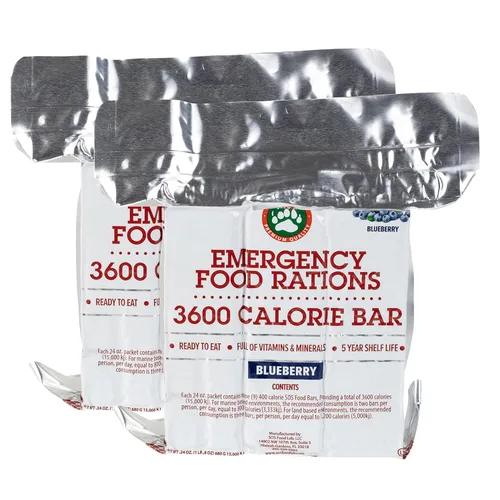 Grizzly Gear Raciones de emergencia de alimentos - Barras de arándano de 3600 calorías (Paquete de 2) - Suministro de 6 días, 144 horas para