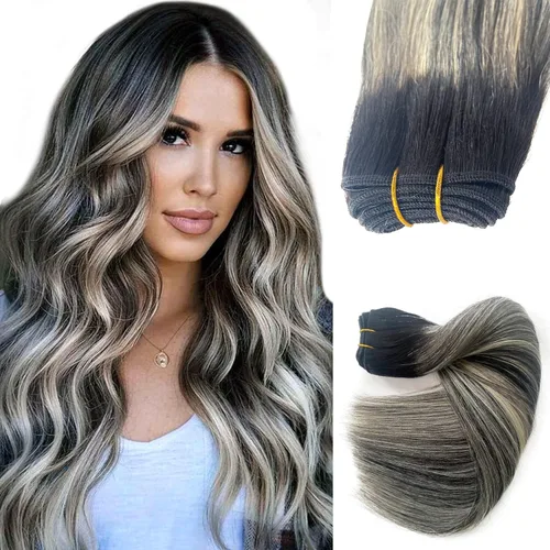 Miniatura 24 de Extensiones de cabello con clip sin costuras de cabello humano real, extensiones de cabello natural negro real con clip 7 piezas 100 g 36 cm