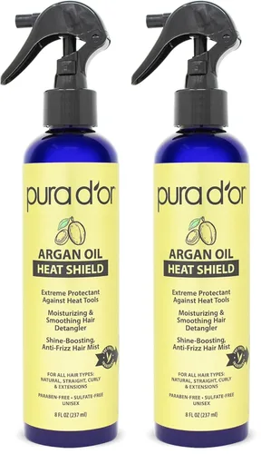 Miniatura 6 de PURA D'OR Spray protector térmico de aceite de argán de 8 onzas con ingredientes orgánicos seleccionados, protege hasta 450º F de planchado plano