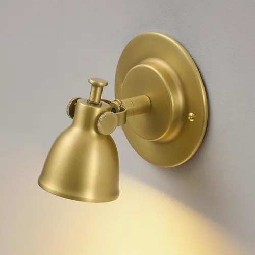 Aplique de pared pequeño dorado con cableado fijo individual – latón vintage regulable interior lámpara de campana para baño, tocador, dormitorio,