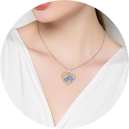 Miniatura 20 de Collar de flores silvestres prensadas con encaje de Forget-Me-Not y Queen Anne Collar de flores prensadas de oro Collares hechos a mano