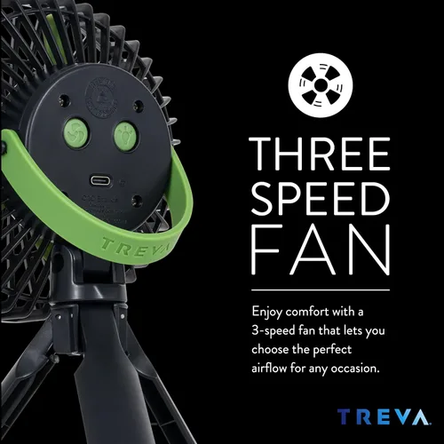 Miniatura 5 de Treva Ventilador de trípode de 5 pulgadas con luz incorporada y soporte de teléfono adjuntable, mini ventilador recargable de 3 velocidades