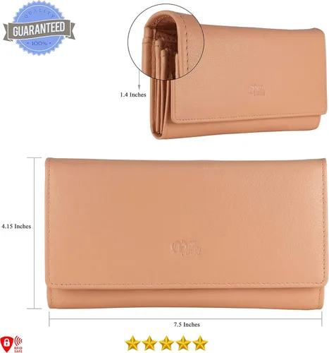 Miniatura 10 de Mou Meraki - Billetera o bolsa de mano de cuero genuino, con bloqueo de seguridad RFID, con escudo contra el robo de identidad, para mujeres