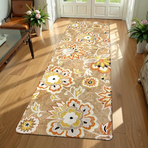 Miniatura 40 de Lahome - Tapete floral con estampado de cachemira, lavable, antideslizante, pequeño, anti-manchas, suave, para baño, entrada, dormitorio, Negro