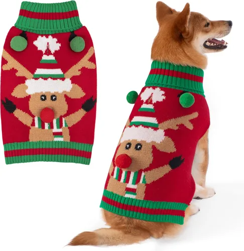 Miniatura 14 de KYEESE Suéter de Navidad para Perro, Suéter Cálido de Cuello de Tortuga para Perros Pequeños Macho y Hembra con Patrón de Copo de Nieve y Reno, Ropa