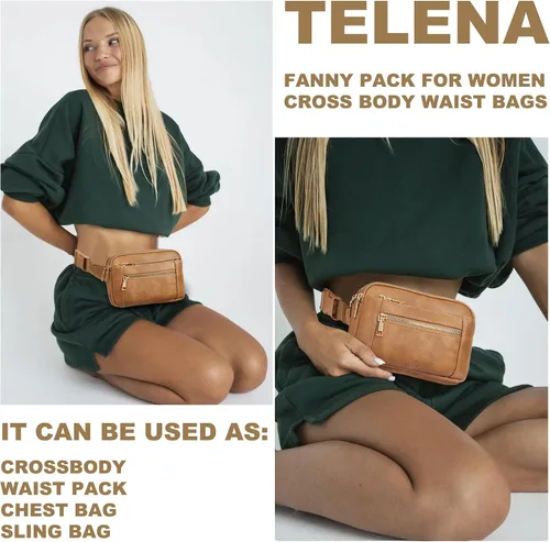 Miniatura 2 de Telena Riñoneras para Mujer Bolsa de Cintura de Cuero Bolsa Cruzada de Moda con Correa Ajustable, Talla única