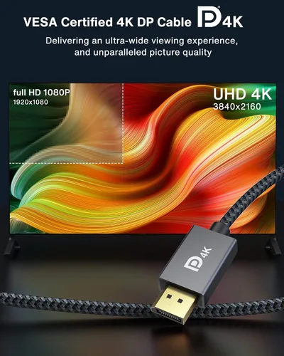 Miniatura 2 de IVANKY Cable DisplayPort de 6 pies/Paquete de 2, Cable DP a DP de Nylon, Cable de Puerto de Pantalla a Puerto de Pantalla 4K de Alta Velocidad de 6