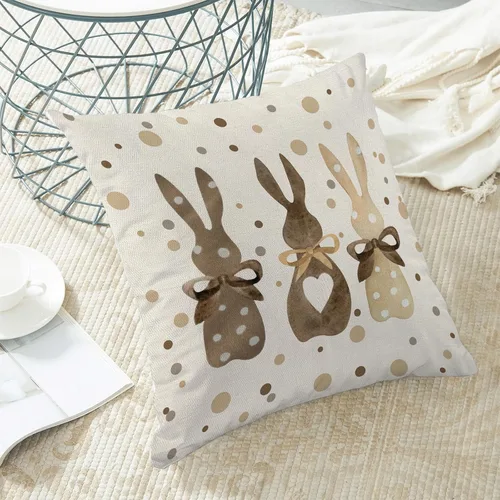 Miniatura 4 de CXMEIFLY Juego de 2 fundas de almohada de Pascua de 18 x 18 pulgadas para decoración vintage de conejo, con lazo de primavera, conejo, para Pascua02