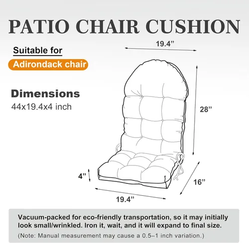 Miniatura 7 de Cojín para silla Adirondack, cojín para silla mecedora 44x19.4x4 pulgadas, cojines de respaldo alto para patio de arriba y abajo con lazos