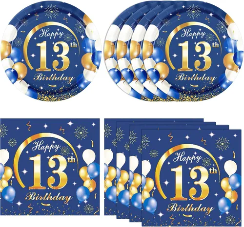 Miniatura 9 de 40 piezas de decoración para el 70 cumpleaños de hombres, azul marino y dorado, decoración de fiesta de cumpleaños feliz, incluye platos