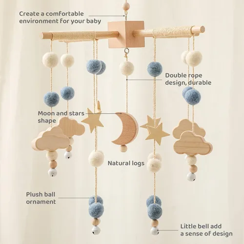 Miniatura 4 de Móvil de bebé para cuna Cuna de bebé, cuna de bebé, luna de estrella móvil para bebés niños y niñas Decoración bohemia para guardería Juego
