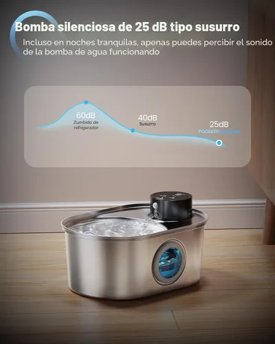 Miniatura 6 de Fuente de agua inalámbrica para gatos: fuente para mascotas de acero inoxidable operada por pilas, dispensador automático de agua inalámbrico