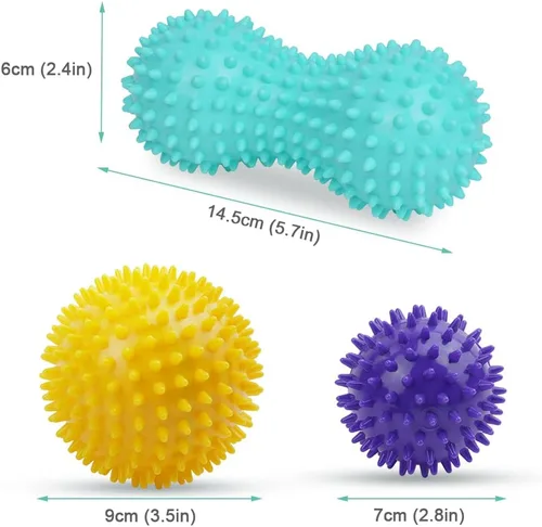 Miniatura 3 de URAQT Bola de masaje con puntas, juego de 3 rodillos duros de bolas de masaje con pinchos, bolas de masaje de terapia física profesional para 3 PZAS