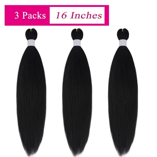 Miniatura 4 de Black Braiding Hair Pre Stretched 16 Inch Black Hair Extensions For Braiding Hypoallergenic Pre-stretched Braiding Hair Natural Knotless Crochet