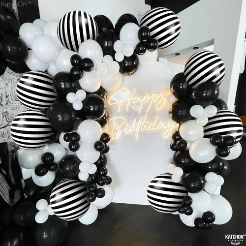 Miniatura 7 de KatchOn, Globos grandes a rayas blancas y negras de 18 pulgadas, paquete de 10 globos de aluminio para decoraciones de fiesta de cumpleaños