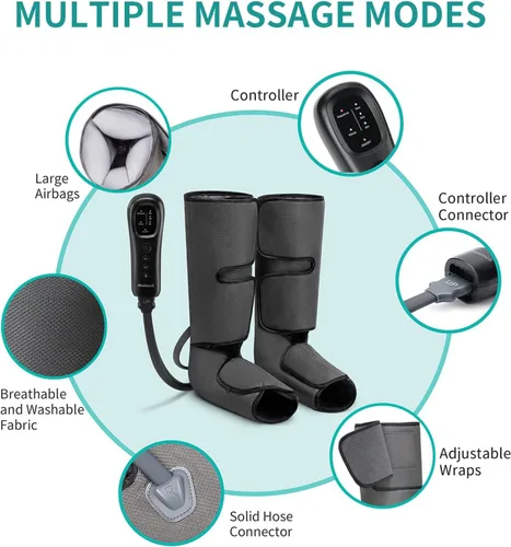 Miniatura 5 de Nekteck Masajeador de piernas para circulación y relajación, masajeador de compresión de aire para pies y pantorrillas para aliviar el dolor, edema