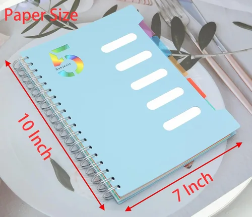 Miniatura 2 de Cuaderno de 5 materias, 1 cuaderno de espiral B5 de 10 x 7 pulgadas con tapa blanda de plástico impermeable, 300 páginas de 2.82 oz/m² con 5 hojas