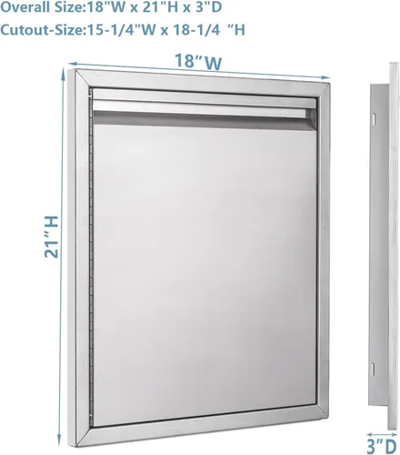 Miniatura 2 de Puerta de cocina para exteriores, 18 pulgadas de ancho x 21 pulgadas de alto, panel de puerta de doble pared de acero inoxidable, parrilla de una