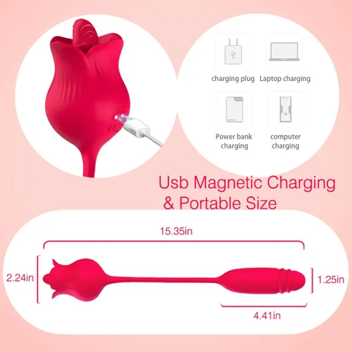 Miniatura 5 de Vibrador Juguete Rosa para Mujer, Vibrador de Lengua Clitoral Juguetes Sexuales con 10 Modos de Velocidad, Consolador Punto-G Masajeador de Pezón