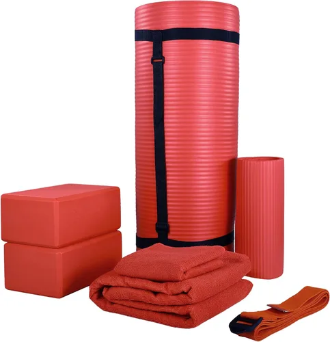Miniatura 13 de BalanceFrom Juego de yoga de 7 piezas con esterilla extra gruesa de 71 x 24 x 1 pulgadas y correa de transporte – Incluye 2 bloques, correa de Rosado