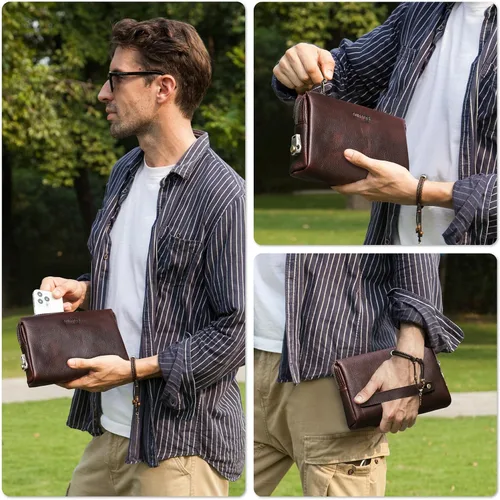 Miniatura 57 de Funda de piel de grano superior para hombre y mujer, múltiples bolsillos/ranuras, RFID de gran capacidad para tarjetas, cheques, dinero, pasaporte