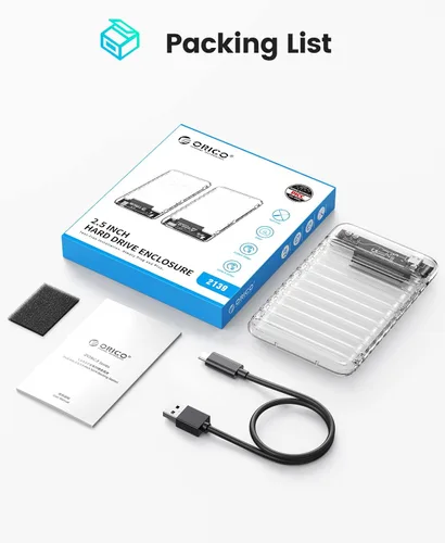 Miniatura 10 de ORICO Caja de disco duro externo de 2.5 pulgadas USB C a SATA III 5Gbps transparente para todos los discos SATA SSD HDD de 7mm 9.5mm 2.5 pulgadas