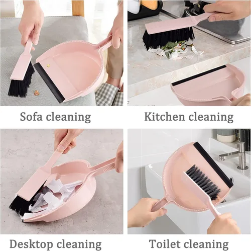 Miniatura 4 de Juego de mini escoba pequeña y recogedor rosa para el hogar, cocina, oficina, coche