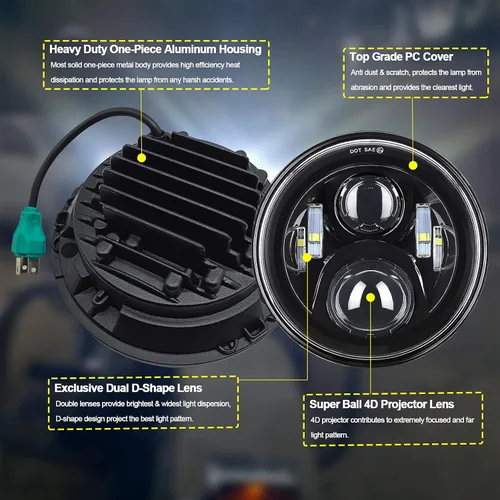 Miniatura 3 de AlyoNed Faro LED de 7 pulgadas para motocicleta 4.5" Luces antiniebla de paso Kit DOT Compatible con Harley Davidson Fat Boy Street Glide Heritage