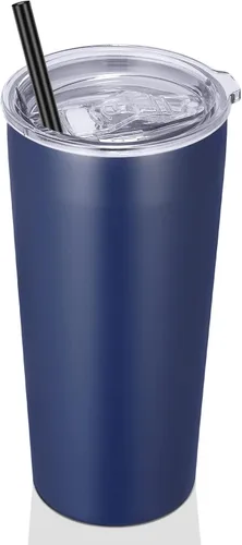 Miniatura 15 de VEGOND Vaso de 20oz a granel con tapa y pajita, vaso aislado al vacío de acero inoxidable de doble pared para café, viaje, paquete de 1 unidad, Rojo
