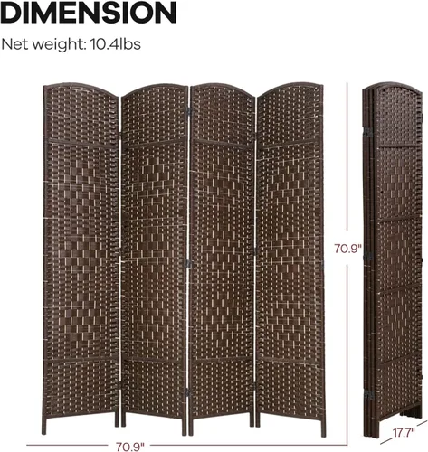 Miniatura 4 de Divisor de habitación, 4 paneles de 6 pies, divisor de privacidad plegable para interiores, pantalla de madera para hogar, oficina, restaurante