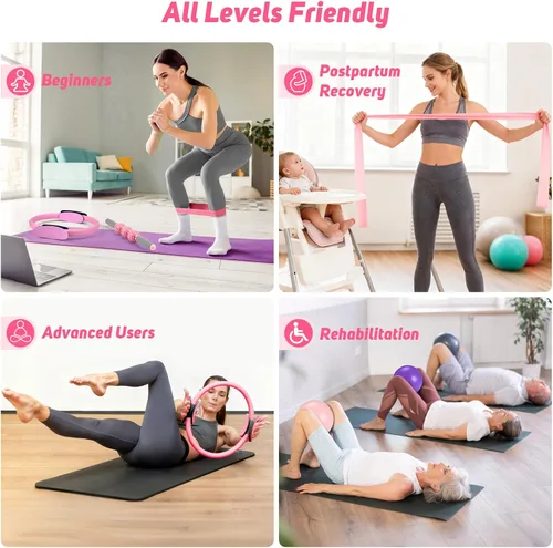 Miniatura 7 de Asten Home Kit de Pilates para Mujeres: Equipo de Pilates Juego de Anillo y Bola de Pilates con Bandas de Resistencia, Deslizador de Núcleo, Rodillo