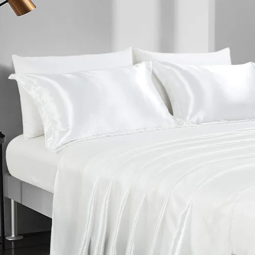 Miniatura 19 de Anex Linen Juego de sábanas de satén, juego de ropa de cama de 4 piezas, hilos altos, juego de sábanas 100% satén beige ultra suave, juego