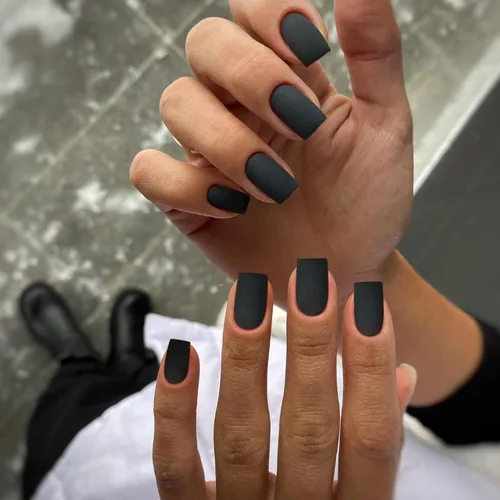 Miniatura 14 de KQueenest Uñas Postizas de Presión Azul Real Cortas Medianas Cuadradas con Pegamento, Juego de Uñas Falsas Sólidas Oscuras Cortas Ataúd Acrílicas