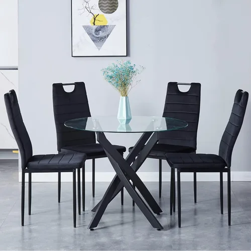 Miniatura 2 de Mesa de comedor redonda para 2-4, 31.5 pulgadas, mesa de cocina pequeña de vidrio templado con patas negras de metal, mesa de comedor moderna