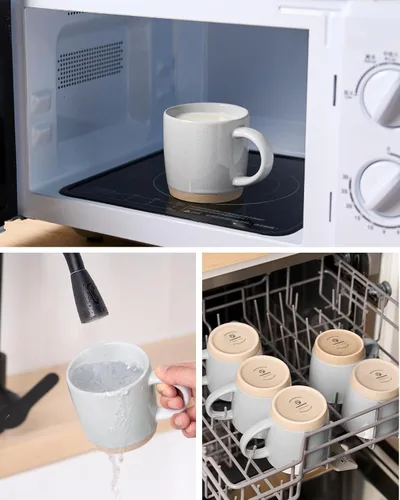 Miniatura 4 de famiware Tazas de café para 4, juego de tazas de 13 onzas, taza para beber con asa para café, té, cacao, leche, suero de la vía lechera, gris claro