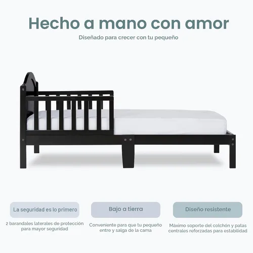 Miniatura 5 de Dream On Me Sydney - Cama para niños pequeños, color negro, con certificado Greenguard Gold y JPMA, diseño bajo, acabados no tóxicos, rieles
