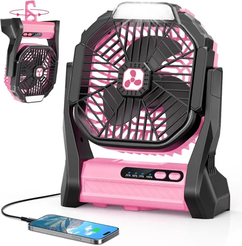 Ventilador recargable portátil, 20000 mAh, inalámbrico, alimentado por batería, ventiladores de tienda de campaña con linterna SOS y LED, pequeños