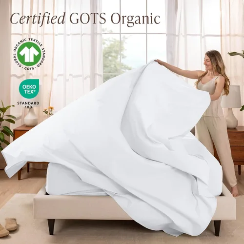 Miniatura 2 de Bare Home Juego de sábanas individual XL 100% algodón orgánico - Tejido de percal crujiente - Ligero y transpirable - Sábanas y fundas de almohada