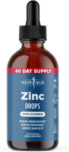 NEW AGE - Gotas de zinc líquido para todas las edades – Sulfato de zinc para apoyo inmunológico, vegano, sin OMG y sin gluten, suministro para 30