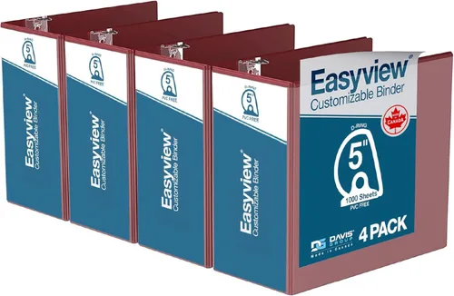 Miniatura 35 de Easyview - Carpetas prémium de 3 anillas con cubiertas transparentes y anillos en D, carpetas para escuela u oficina, 5 pulgadas, paquete de 4