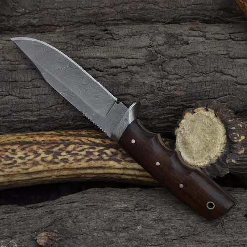 Miniatura 9 de Knives Ranch Cuchillo de Caza Artesanal de 9-1/2"- Cuchillo de Bushcraft y Campamento de Acero Damasco con Espiga Completa- Mango de Palisandro