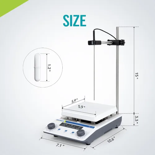 Miniatura 6 de LICHEN Placa magnética agitadora magnética 572.0 °F con pantalla LED, velocidad y tiempo ajustables 100-1600 RPM mezclador, sensor de sonda
