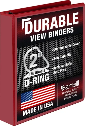 Miniatura 43 de Samsill Carpeta duradera de 1.5 pulgadas, fabricada en los Estados Unidos, carpeta de anillos en D, carpeta transparente personalizable, color rojo