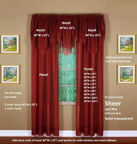 Miniatura 4 de Today's Curtain Emelia Original Voile Ascot 25 pulgadas, Borgoña, 40 pulgadas de ancho x 25 pulgadas de largo