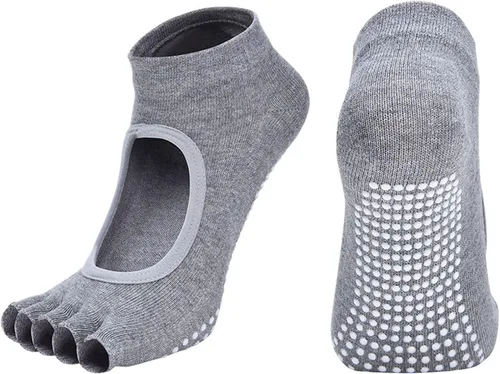 Miniatura 7 de Calcetines de yoga sin dedos para mujer, calcetines de pilates con agarres, de algodón, antideslizantes, con puntera abierta, para pilates, barra