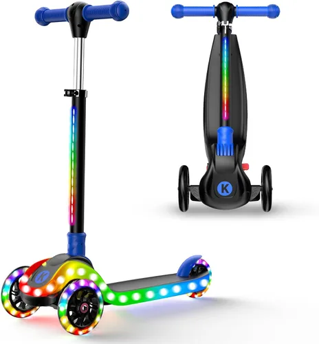 Miniatura 11 de Patinete ajustable 2 en 1 para niños de 3 a 5 años (adecuado de 3 a 12 años), manillar de 5 niveles y asiento extraíble, ruedas con luces LED, Rosa