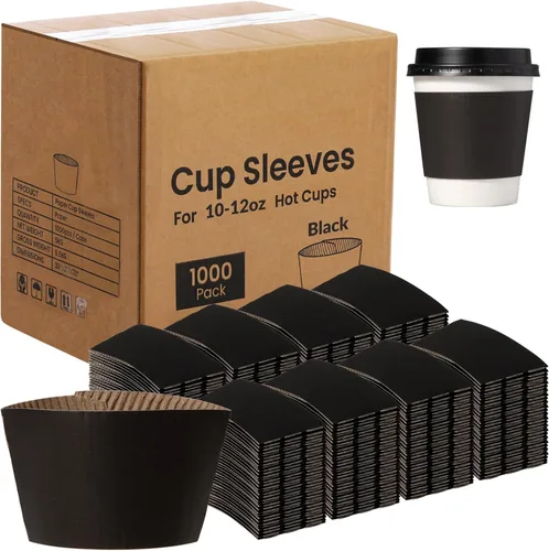 Miniatura 7 de FMP Brands Paquete de 1000 fundas para tazas de café de 8 onzas, fundas desechables para tazas calientes, fundas para tazas de café negras a granel
