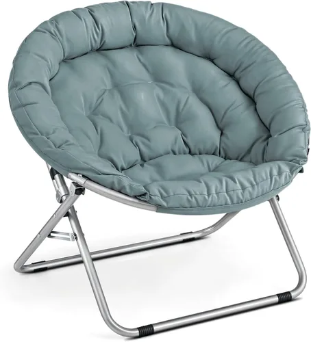 Miniatura 32 de Cómoda silla con platillo, silla de sala de estar, silla plegable acolchada suave de piel sintética, cómoda silla cuadrada de luna para sala